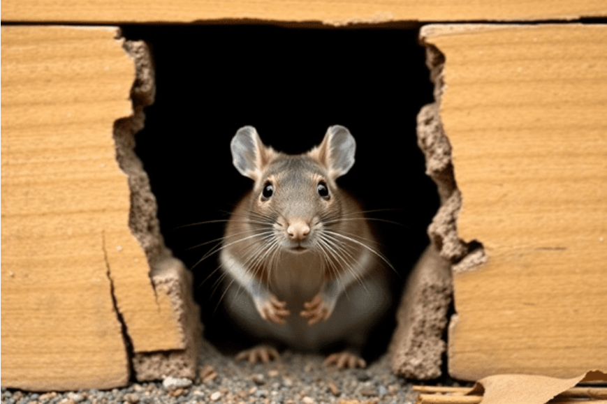 image of rat inside hole in house